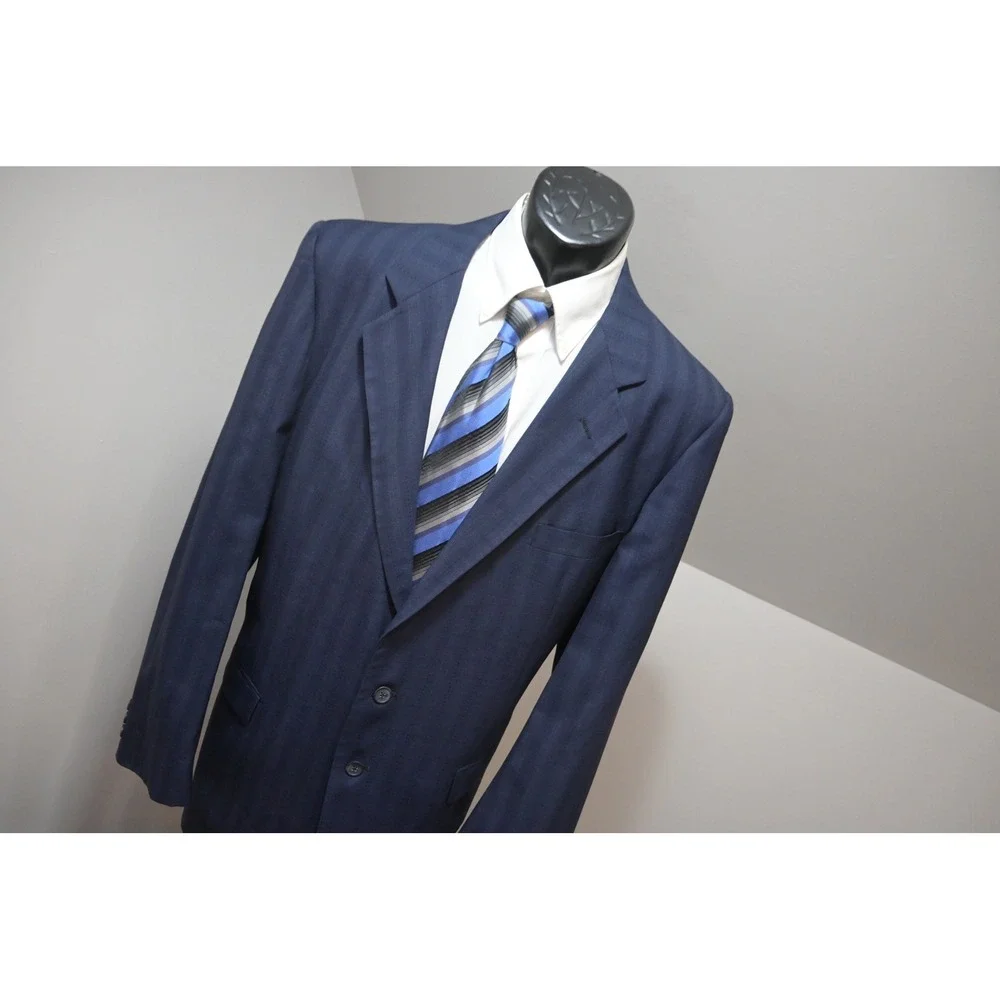 Givenchy Blazer Men Size 46L Navy Blue Shadow Stripe Two Button Formal